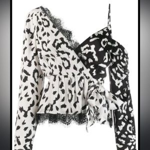 Self Portrait Black and White Leopard top with lace Size2